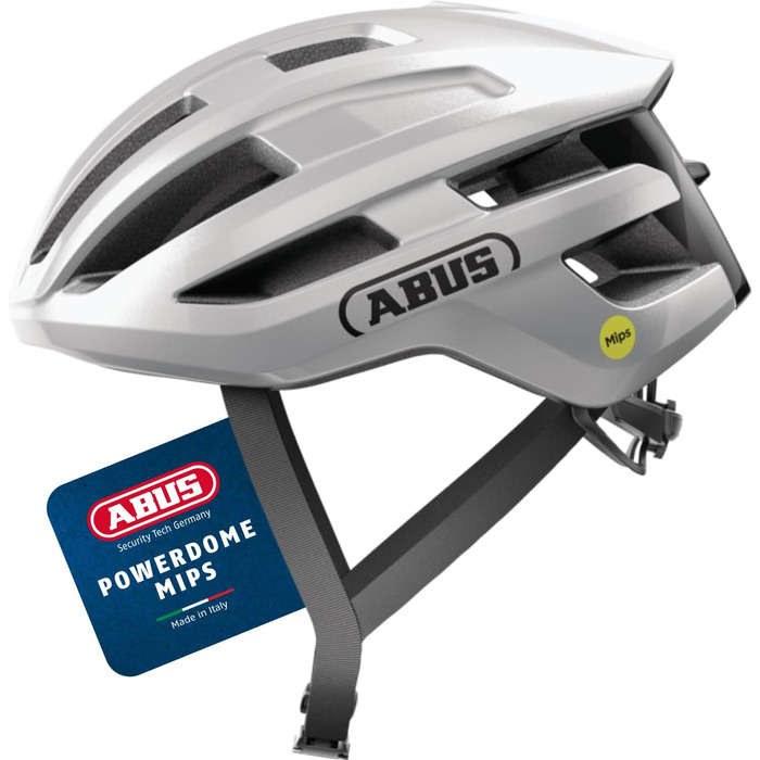 Шолом для велосипеда ABUS PowerDome MIPS - легкий шолом з вентиляцією та захистом від ударів, Made in Italy, для жінок та чоловіків, білий (блискучий білий)