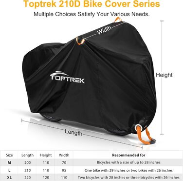 Чохол для велосипедів Toptrek на 2 велосипеда, водовідштовхувальний, 210D Oxford, 210 x 110 x 95 см, з кільцями для замка, захист від сонця, міцний, з сумкою