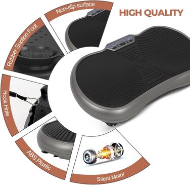 Вібраційна платформа Panana ZZ-SZ302 з тихою системою, 120 рівнів та 10 програм | з пультом ДУ | антиковзаюча | для всього тіла, схуднення | з тренувальними гумками