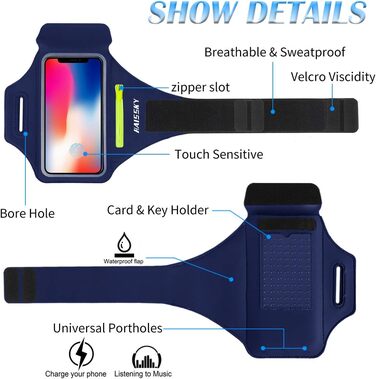 Спортивний браслет для телефону Guzack: універсальний, для бігу, до 6.9' (iPhone, Samsung, Huawei, Xiaomi)