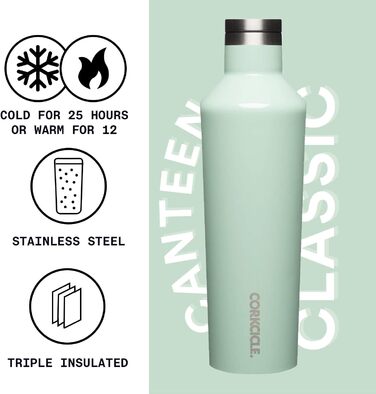 Термобутилка Corkcicle Canteen з трубочкою, потрійна ізоляція, нержавіюча сталь, тримає холод 25+ годин і тепло 12 годин, герметична, багаторазова, BPA-free, для води, яскравий дизайн