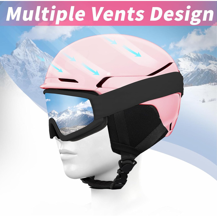 Шкільний шолом для сноуборду та лиж DXH811 з маскою та змінними навушниками, унісекс, захист від УФ, регульований, матовий рожевий (L)