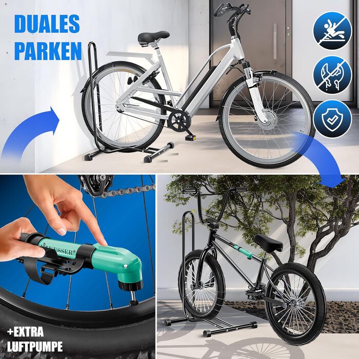 Підставка для велосипеда KESSER® для MTB, E-Bike, Citybike, шосе, з повітряним насосом (2 шт.)
