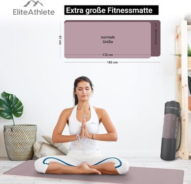 Йога-мат EliteAthlete 183×61×0,6 см, спортивний килимок для фітнесу, пілатесу, нековзкий, з ременем і чохлом