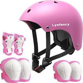 Дитячий велосипедний шолом і захист Lyefancy, комплект для хлопчиків і дівчат 3–13 років, регульований шолом, наколінники, налокітники, набір для самоката та велосипеда