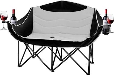 Двомісний розкладний крісло-диван для кемпінгу з підстаканниками, великий, чорно-білий