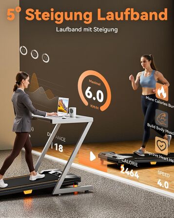Біговий доріжка BestGod для дому та офісу, Walking Pad з нахилом 5%, потужність 2.5 HP, тиха бігова доріжка з пультом дистанційного керування, до 150 кг, чорний