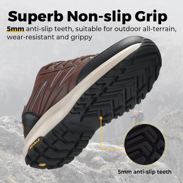 Черевики для хайкінгу FitVille для чоловіків, широкі, водонепроникні, трекінгові, антиковзаючі, для будь-якої погоди, з підтримкою склепіння стопи, розмір 39.5-50, колір коричневий