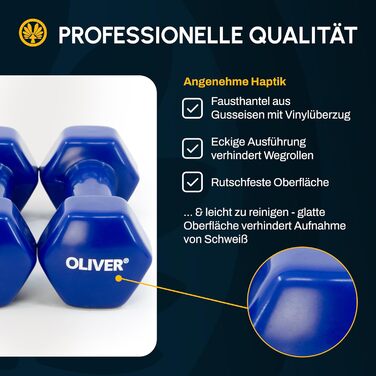 Гантелі вінілові Oliver, набір 2 шт по 2 кг, різна вага
