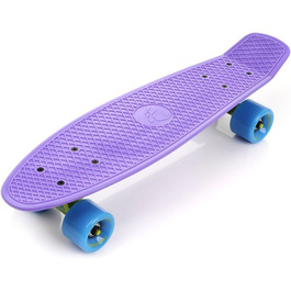 Скейтборд дитячий Meteor Mini Cruiser з дерева, ретро, для хлопчиків і дівчаток, високоякісний, фіолетовий/неоново-синій/неоново-жовтий