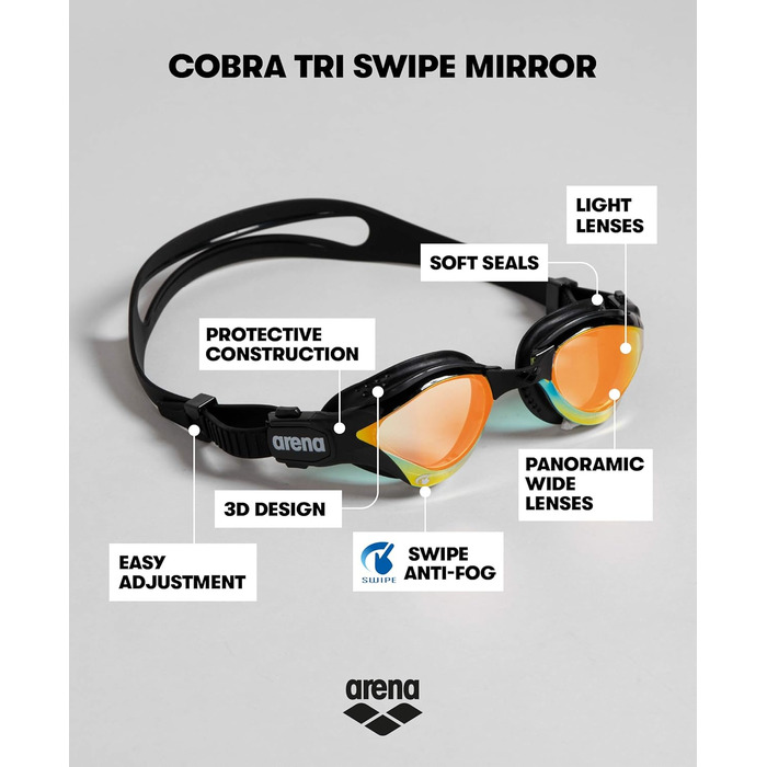 Окуляри для плавання ARENA Cobra Tri Swipe Mirror унісекс, жовті, універсальний розмір