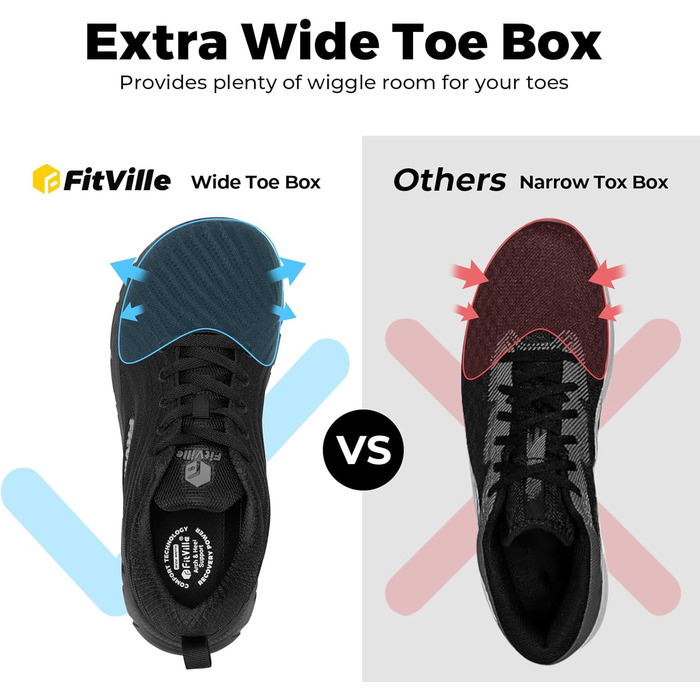 Кросівки для бігу FitVille чоловічі широкі, спортивні, легкі, кросівки для ходьби, чорні, 44 EU