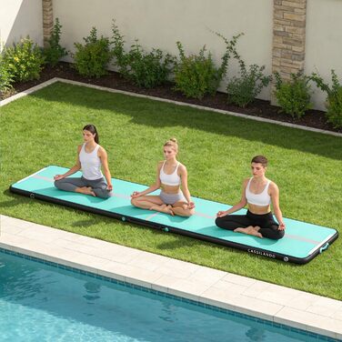 Гимнастичний надувний мат Airtrack CASSILANDO для тамблінгу та йоги, 500x100x10 см, м'ятно-чорний (з помпою)