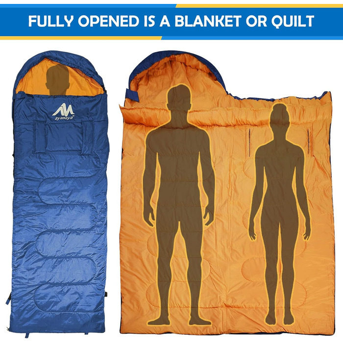 Спальний мішок Outdoor Deckenschlafsack Koppelbar, 5-15°C, 220x80 см для дорослих. Підходить для кемпінгу, трекінгу, риболовлі, подорожей. Водонепроникний, 3-сезонний, з можливістю з'єднання. Ліва блискавка.