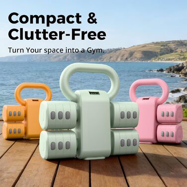 Набір гантелей 2-в-1: регульовані гантелі та м'ячики-гантелі, 4 ступені зміни ваги (1-2.5 кг), для жінок, домашні тренування, з антиковзаючим кріпленням. Зелений колір.