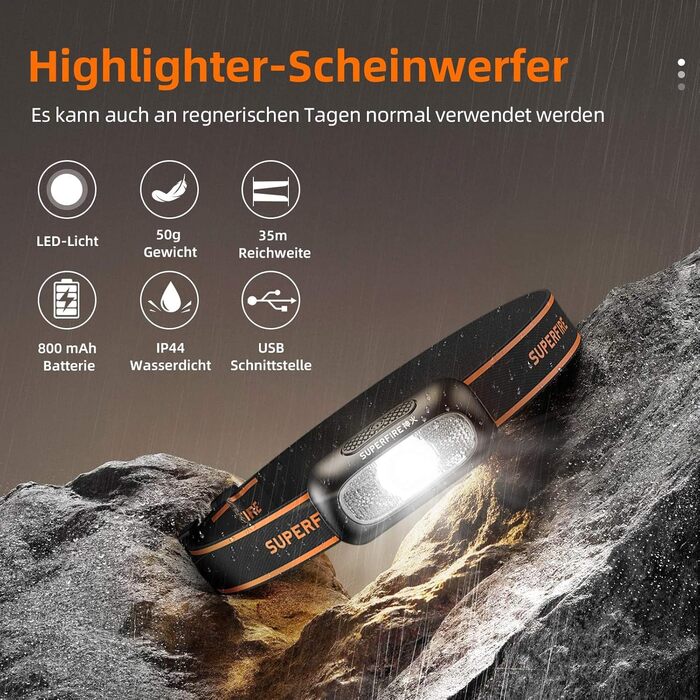 Налобний ліхтар SuperFire LED, 2 шт., перезаряджається USB, з червоним миготком, 5 режимів, регульований, для дорослих та дітей, біг, рибалка, кемпінг, водонепроникний, чорний
