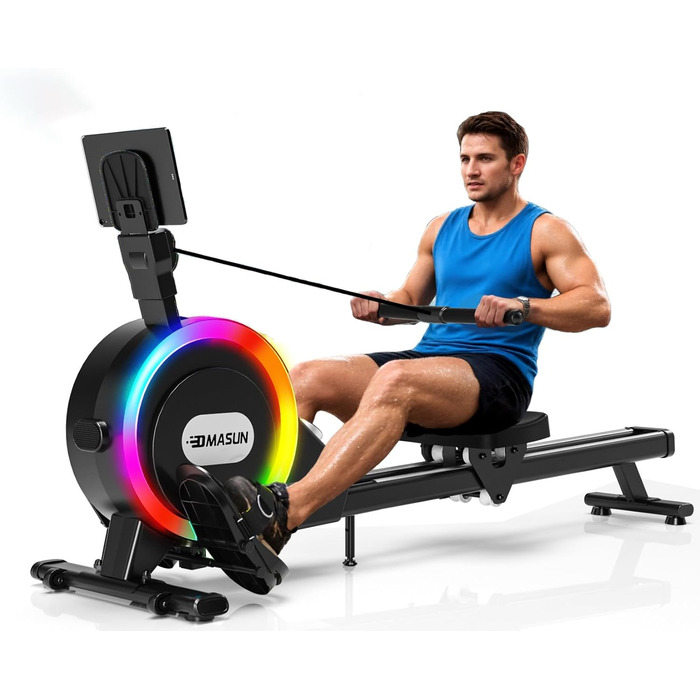 Гребний тренажер DMASUN для дому, [Нова модель 2026] з магнітною системою, покращені рейки подвійного ходу, тиха робота, 16/32 рівні опору, LCD-дисплей, до 160 кг, чорний