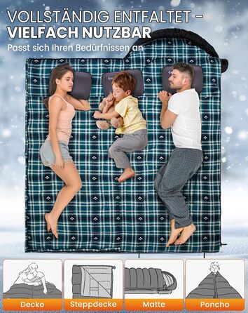 Спальний мішок KingCamp Flannel для дорослих, 3-4 сезони, ультралегкий, бавовна, теплий, ковдровий, водонепроникний, для кемпінгу, чорний, L, блискавка