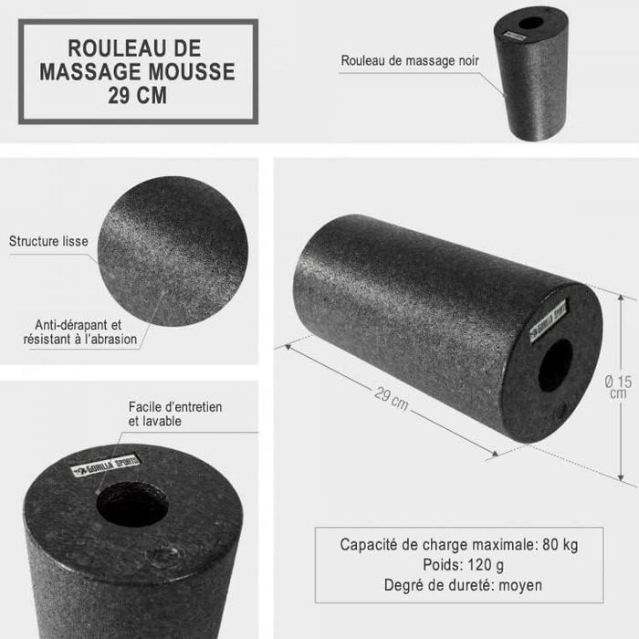 GORILLA SPORTS® Набір для фасціального масажу: ролик, м’яч, дуобол, 3/4/5 шт, пінний, чорний – фасціальний масажер, масажний набір для тренування