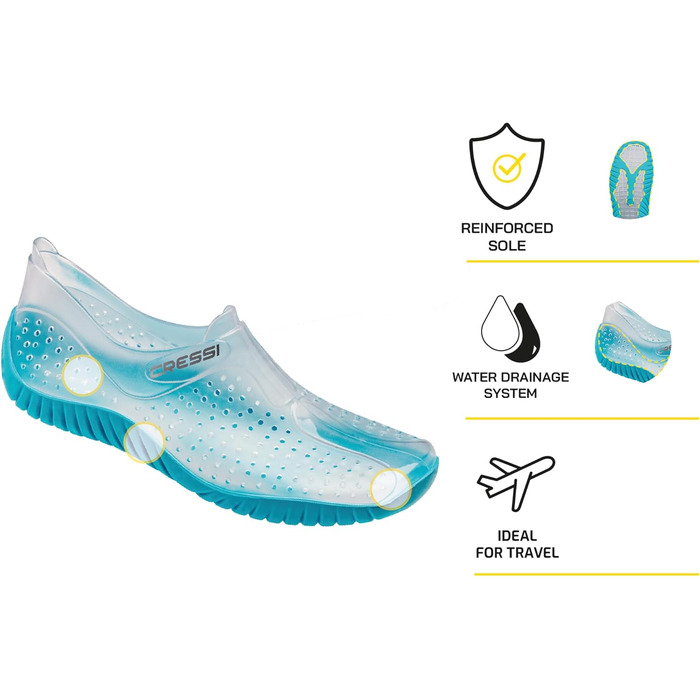 Водні черевики Cressi - ідеальні для пляжу, моря, човна та інших водних активностей (прозорий світло-блакитний, 35 EU, для дорослих)