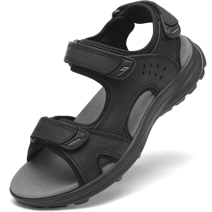 Чоловічі сандалі FLARUT для туризму та відпочинку на природі. Легкі сандалі з натуральної шкіри, чорного кольору, розмір 40 EU. Ідеальні для літа та активного відпочинку.