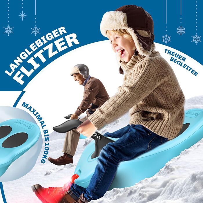 Кесер® Бобслей Alpina з LED-підсвічуванням, мотузкою, для дітей та дорослих, пластиковий санний, зимовий спорт