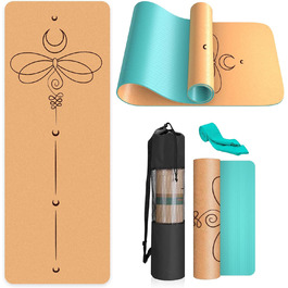 Килимок для йоги з корку Rutschfeste, натуральний каучук TPE, з сумкою, для дому, пілатесу, фітнесу, тренувань, турецький дизайн Мандала (Турецький - Ластівка)