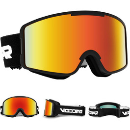 Снігові окуляри Vgooar з OTG циліндричною лінзою, регульованими ремінцями, 100% UV захистом, анти-туманне покриття для чоловіків та жінок, червоні