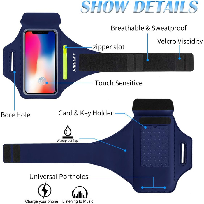 Спортивний браслет для телефону Guzack: універсальний, для бігу, до 6.9' (iPhone, Samsung, Huawei, Xiaomi)