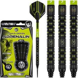 Дротики WINMAU Michael Van Gerwen MvG Adrenalin 22 г професійні, вольфрамові, з м'яким наконечником, комплект з оперенням і стрижнями
