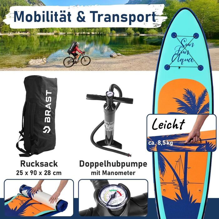 Надувний SUP Борд BRAST Tropic | Комплект для станд ап паддлбордингу | 320x81x15 см | 6 дизайнів | 5 років гарантії | з аксесуарами | 2в1: SUP та каяк | тримач для Action-Cam, лапка, насос, рюкзак | Гаваї