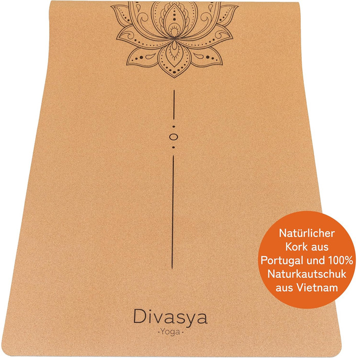 Йога мат Premium Kork: з натурального каучуку та корку | 100% натуральний та екологічний | 183 x 66 x 0,4 см | з чохлом для перенесення | неслизький | безпечний | без TPE | міцний та довговічний