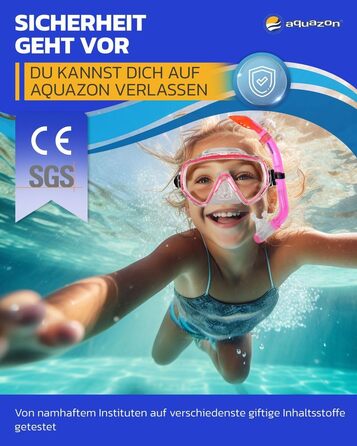 Набір для снорклінгу Aquazon Miami для дітей, рожевий (32/37), маска з антизапотіваючим склом, трубка, ласти