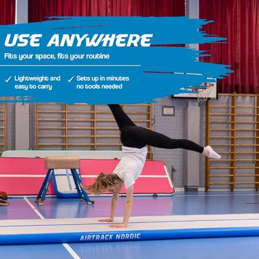 Надувна гімнастична матка AirTrack Nordic Standard з насосом, 3/4/5/6/7/8 метрів, для гімнастики, йоги, дому. Міцна та легка в транспортуванні. Колір: корал (4 метри)