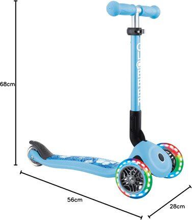Самокат трьохколісний GLOBBER Junior Fantasy Lights, 120/80 мм, ABEC 5, складаний, LED-колеса, блакитний