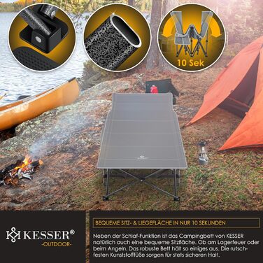Кемпінг ліжко KESSER®: складане, стабільне, для відпочинку на природі, 210 см, сірий колір, з сумкою та ліхтарем