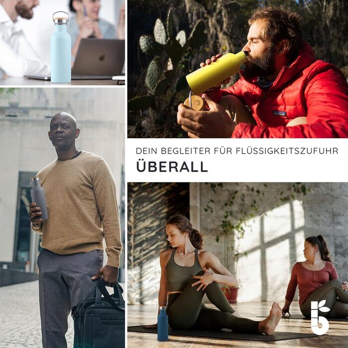 Фляга для води Bambaw з нержавіючої сталі, 1 л | Багаторазова еко-фляга | Для кемпінгу та походів | Без пластику | Спортивна фляга, не протікає (1000 мл, Антрацит)