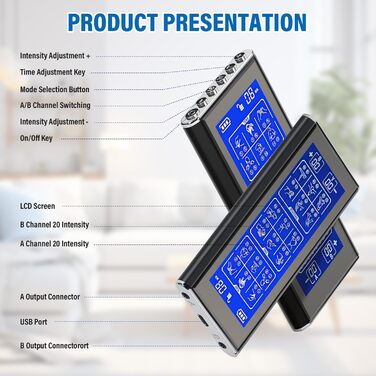 Пристрій TENS/EMS для зняття болю: 3-в-1 Reizstromgerät з 36 режимами, електрична стимуляція нервів, 2 канали, 10 електродів для рук, ніг, спини, плечей (чорний)