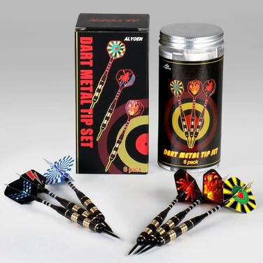 Професійні дротики Alyoen Metallspitze (6 шт) 20/24/26 г з алюмінієвими стеблями, пір'ями, точилом та захистом для польотів