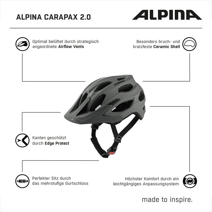 Шолом велосипедний Alpina Carapax 2.0 з сіткою від комах та антибактеріальними подушечками, Coffee-Grey Matt, 57-62 см