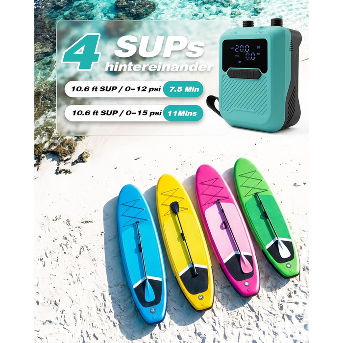 Насос електричний для SUP дошки 20PSI, 12V, автомобільний, подвійного дії, для накачування та здування SUP, каяків, надувних матраців