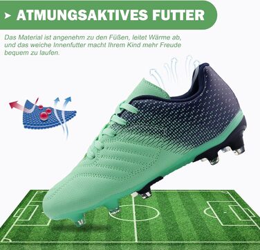 Дитячі футбольні бутси JABASIC для хлопчиків та дівчаток, спортивні, для гри на відкритих майданчиках (37 EU, зелений морський колір)