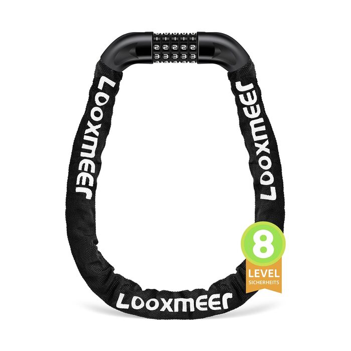 Замки для велосипеда з цифровим кодом, 11 кольорів, 90 см, рівень безпеки 8, 5-значний код, ланцюговий замок для велосипеда, мотоцикла, ролера, дверей (чорний)