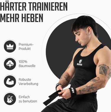 Роар® ремені для підйому штанги (м'які) для силових тренувань, бодібілдингу, фітнесу - ремені для тяги - підйомні ремені - для жінок та чоловіків (Чорний)