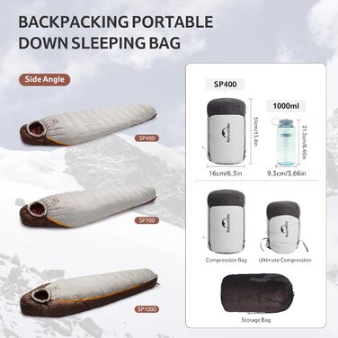 Спальний мішок Naturehike Snowbird Entendaunen, 400g, Khaki/M, для кемпінгу та подорожей
