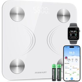 INSMART Розумні ваги для людей з Bluetooth, вимірюванням ІМТ, жиру, пульсу, м'язової маси, води, білка, скелетних м'язів, кісткової маси, BMR