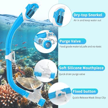 Дитяча маска для снорклінгу Findway з набірною маскою та антизапітніючою поверхнею, 180° панорама, для дітей 4-16 років, блакитна