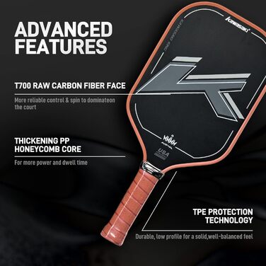 Паддл для піклболу Kawasaki T700 Premium Carbon Fiber (CFS) - серія King, схвалено USAPA, 16 мм, для змагань, з чохлом та ручкою, чорний/червоний