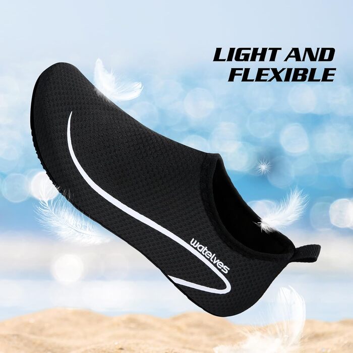 Водні черевики для плавання та відпочинку на пляжі: чоловічі та жіночі, швидковисихаючі, дихаючі, slip-on, розміри 34-47 EU, чорний колір