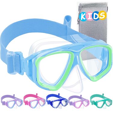 Дитячі окуляри для плавання Vvinca з захистом носа та текстильним ремінцем, ударостійкі, проти запотівання та водонепроникні, для дітей 3–14 років (03-Blue Green)